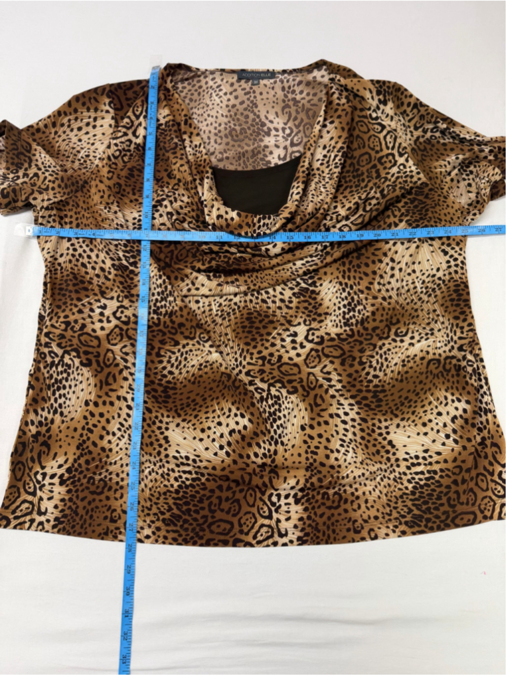Women's Addition Elle Animal Print Cowl Neck Short Sleeve Tee, Brown, 3X. 2049 - Picture 3 of 5